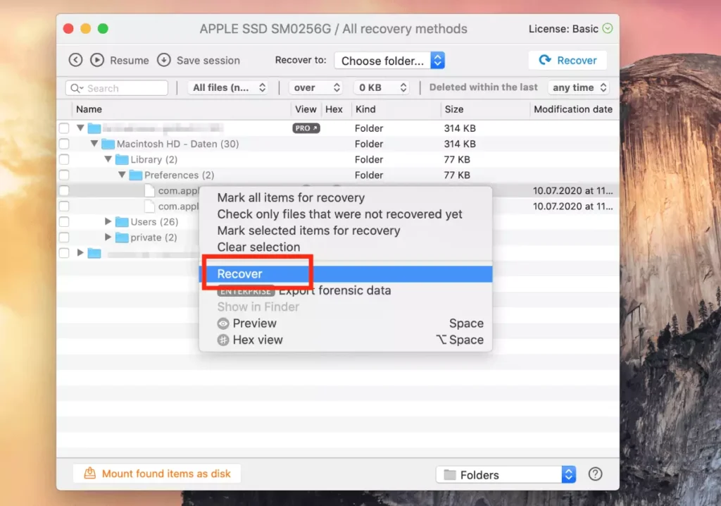 pasos para restaurar archivos en macos